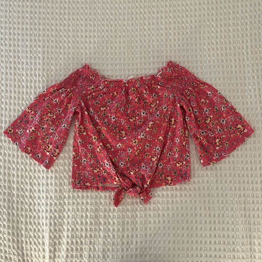 Girls Pink Floral Off Shoulder Blouse - 10/12y